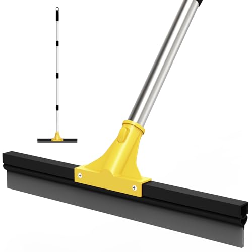 Large Heavy-Duty Floor Squeegee, 18” Rubber Blade Broom & 62” Long Handle Floor Squeegee for Concrete, Bathroom Tile, Garage Concrete, Deck, Shower Glass, Window Cleaning - color: Yellow