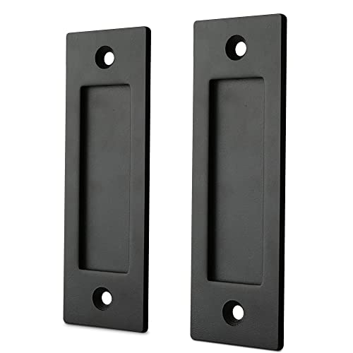 HASWARE 6" Finger Flush Pull Handle Set, Brushed Metal Sliding Barn Door Handle, Rectangular Plate, for Closet Pocket Door or Cabinet