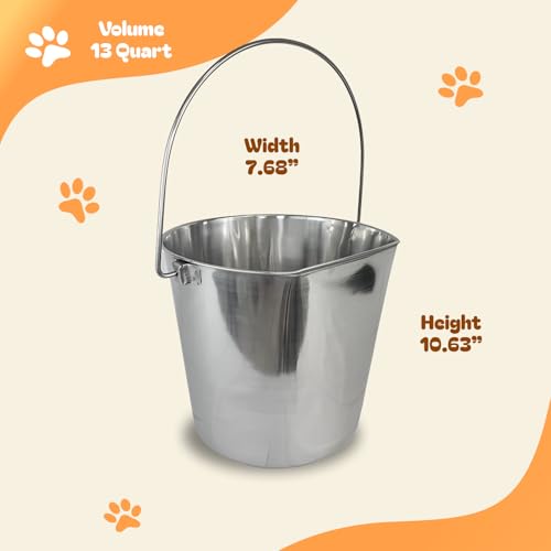 ADVANCE PET PRODUCTS 13 Quart Heavy Duty Stainless Steel Flat Side Bucket | Durable Food & Water Pail for Dogs, Cats, Kennels, Cages and Critter Crates | Multi-Purpose Bucket - size: 13 Quart - Not Hooked