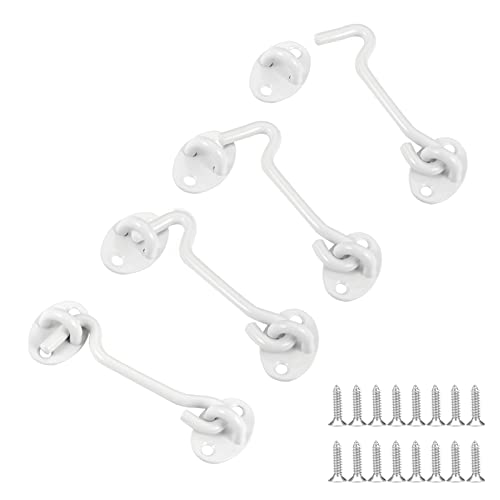 4-Pack White 4" Privacy Hook and Eye Latch for Door Latch Lock Heavy Duty Solid Stainless Steel Door Latches for Barn Doors, Sheds, Wooden Fences - color: -White