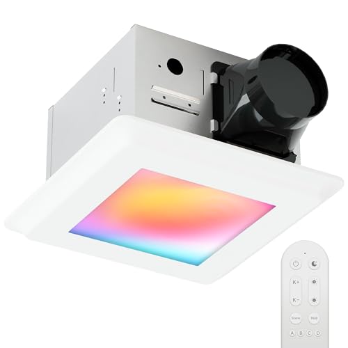 Smart Bathroom Exhaust Fan: 100CFM Bath Fan With Color-Changing Lighting, Remote Control Built-in RGBWW LED Light, Ultra-Quiet 1.2 Sones, 2700K-5000K, Dimmable & Wet, ETL Certified - size: 100CFM with RGBWW