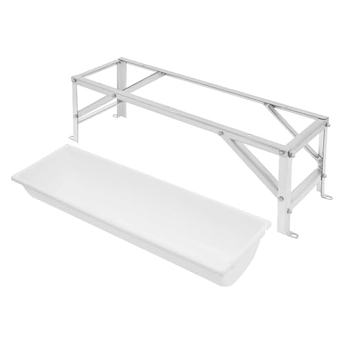 Livestock Feed Trough with Metal Stand 39" Long Large Capacity Livestock Feeder for Lambs Foals Calves Sheep Horses Alpacas and Goats in Farm (Silver+White) - color: Silver+White