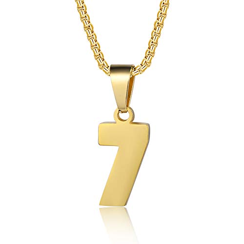 Number Necklaces Personalized Necklaces 18K Gold Plated Initial Number Pendant Stainless Steel Chain Sports Necklaces for Men Women - color: Gold, style: 7