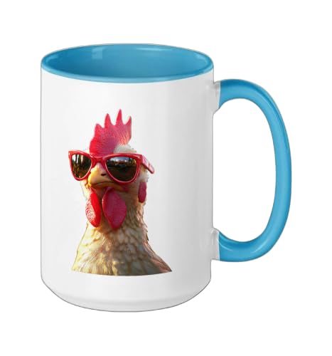Chicken Hen Female Chick Farm Cluck Farmer Cute Chickens Ceramic Mug, Blue/White, 15oz - color: Blue/White, size: 15 Ounces
