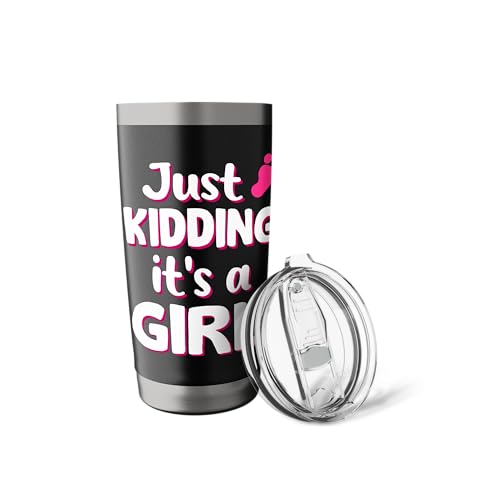 Just Kidding It's a Girl Pink Gender Reveal Party Supplies Stainless Steel Insulated Tumbler