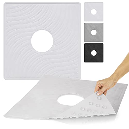 Vive Shower Mat - 22" by 22" Square Non Slip Large Bath Mat for Bathtub - Patented Design - Suction Cup Traction Skid Pad for Stalls Floors Tub - Textured Rubber with Drain Hole - color: Pearl White