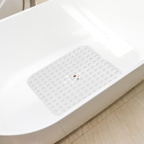AmazerBath Shower Mat Non Slip 21 x 21 Inches, Square Shower Mat with Suction Cups and Drain Holes, Shower Stall Mat Machine Washable (Clear) - color: Clear, size: 21.3" x 21.3" (Rectangular)