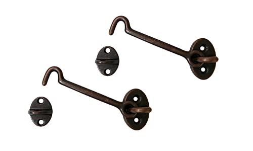 Heavier Duty Brass Door Hook Latch & Eye, 4", Antique Copper, 2 Pack, Made in Taiwan - color: Antique Copper, size: 2 Pack (4")