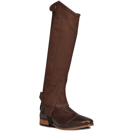 Ovation Unisex Kids' Amara Ribbed Half Chaps - Durable Synthetic Leather Equestrian Riding Chaps w/Zipper & Snap Closures - color: Dark Brown, size: 12-14