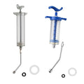 2Pcs Syringe with 2 Drench Nozzle Adjustable Dosage Reusable Drench Gun Syringe for Goat, Horse, Sheep, Dog, Pig, Cat (50ML+100ML) - size: 50ML+100ML