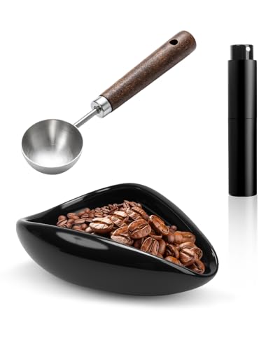 Ceramic Espresso Dosing Cup, 10ml Spray Bottle & 15ml Spoon | Coffee Dosing Cup Set, 304 Stainless Steel Measuring Spoon with Wooden Handle - color: Ceramic Cup + Spray Bottle + Spoon, size: 3 Pack