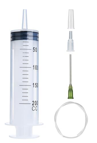 200ml Syringe with 27.6 Inch Tube and Needle 14G 1.5”, Large Plastic Syringe Individually Packaged for Scientific Labs, Watering, Refilling - style: 200 ml