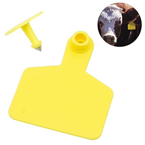 100 Pieces Blank Cattle Ear Tag with Applicator for Pig Cattle Cow Dog | TPU Livestock Ear Tag Kits Animal Identification with Ear Tag Applicator (Yellow) - color: Yellow