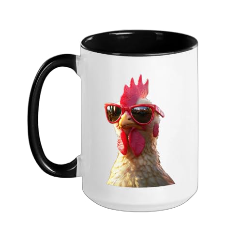 Chicken Hen Female Chick Farm Cluck Farmer Cute Chickens Ceramic Mug, Black/White, 15oz - color: Black/White, size: 15 Ounces
