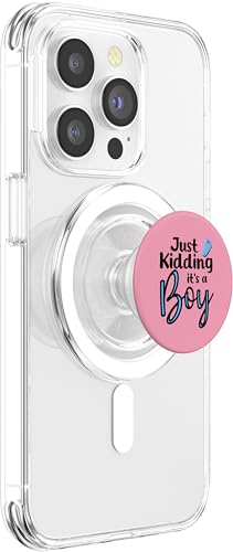 Just Kidding It's a Boy Pink Gender Reveal Party Supplies PopSockets PopGrip for MagSafe - style: Magnetic PopGrip