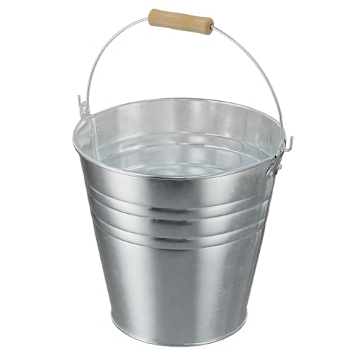 DUNCHATY 4 Gallon Galvanized Ice Bucket 1 Pack - Large Metal Beverage Tub with Wood Handles for Parties, Weddings, Beer, Wine & Champagne - 13" x 13" x 12" Rustproof Cooler - color: Ice-buckets 1p