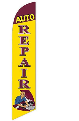 GLOBAL ADVERTISING SOLUTIONS Auto Repair Feather Flag Eye Catching Banner Sign for Business and Marketing Complete Set with 15 ft Pole Kit and Ground Spike (Brown Yellow) - style: Brown Yellow