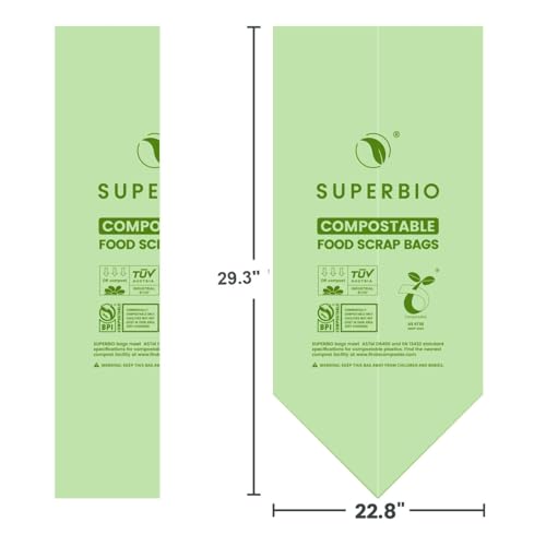 SUPERBIO 13 Gallon Compostable Kitchen Waste Bags, 50 Count, 1 Pack | Flat top Food Scrap bags, Certified by BPI and OK compost INDUSTRIAL, 49.2L, 0.87 Mil - color: 13 Gallon Flat Top, 50 Count