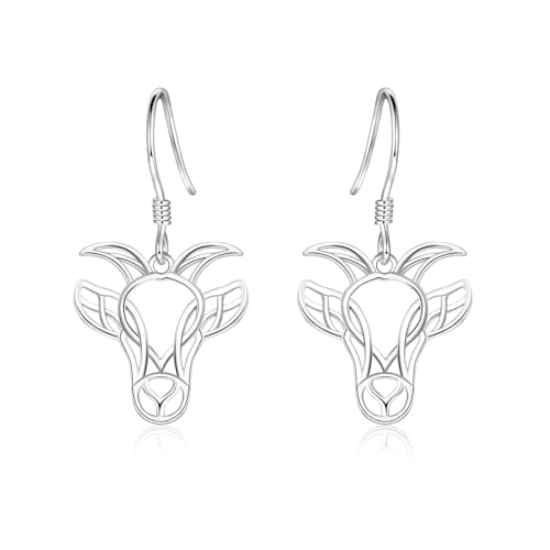 Celtic Animal Earrings for Women - Sterling Silver Hypoallergenic Horse/Dragon/Cow/Goat/Dragonfly/Butterfly Dangle Earrings Animal Jewelry Gifts Birthday Christmas Gifts for Women - color: Celtic Goat Skull Earrings