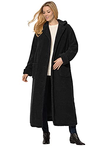 Woman Within Long Hooded Berber Fleece Coat | Women's Plus Size - color: Black, size: 1X