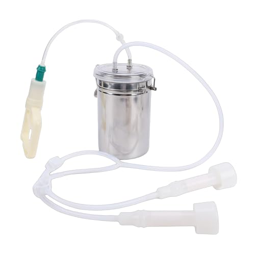 Manual Milking Machine, Portable Strong Suction Hand Vacuum Milking Kit for Dairy Farm Stainless Steel Silicone 2L Transparent Lid Dual Cup Manual Pump