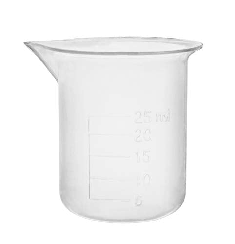 EISCO (Pack of 12) Plastic Beaker, 25ml - Polypropylene Plastic - Raised Graduations, Tapered Spout - Euro Design