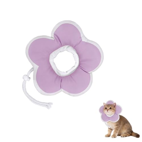 Cute Flower Cone, Anti-Splashing Water Soft E Collar for Cats After Surgery, Neck Pillow for Cozy Sleep and Anti-Licking, Donut Cone for Puppies to Take Photos (Purple, S) - color: Purple, size: S