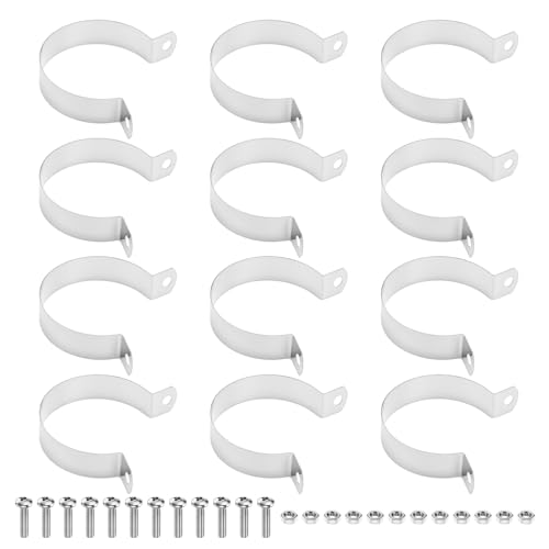 M METERXITY 12-Pack 1-7/8" Brace Bands Chain Link Fence Parts | Galvanized Steel Chain Link Brace Band with Bolts and Nuts for Fence, Gate, Posts, Rust-Resistant [Silver] - size: 1-7/8"