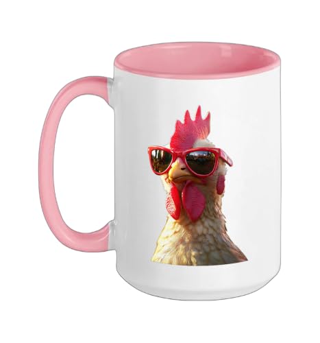 Chicken Hen Female Chick Farm Cluck Farmer Cute Chickens Ceramic Mug, Pink/White, 15oz - color: Pink/White, size: 15 Ounces