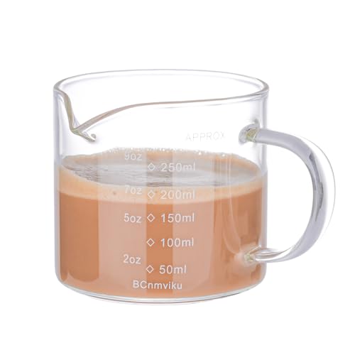 Espresso Cup Measuring Cup Triple Pitcher Milk Cup 250ML/8.5OZ Espresso Cups with Handle Shot Glass with V-Shaped Mouth Milk Frothing Pitcher (Single mouth) - style: Single mouth