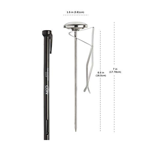 CDN ProAccurate® Instant Read Beverage Frothing Thermometer with Clip for Precise Temperature Measurement, 6.5" Stainless Steel Stem, Easy to Read Display, Black Case (IRB220-F-6.5) - size: 6.5 inch Stem-1.5 inch Magnified Dial