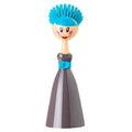Vigar Dolls Dish Brush with Handle and Holder, Gray, Blue | Dish Scrubber, Kitchen Scrub Brush, Dishwashing Brush Tool for Kitchen Sink Cleaning, Cute Standing Design - color: Gray, Blue