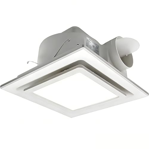 8 * 8" Bathroom Exhaust Fan with Led Lights, 125 CFM Whisper 1.0 sone, 8"x8" Opening, 9.3" Housing Ceiling Vent, Extractor for Ventilation, Garage, Basement, Kitchen - size: 8“ openning with Led