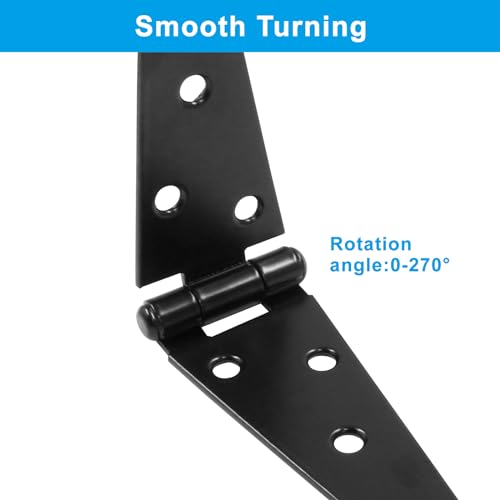 Hordion 2Pcs Strap Hinge Shed Door Hinges, 5 Inch Heavy Duty Gate Hinges | Black Tee Hinge with Screws for Fence Wood Gate Cabinet Door - size: 5 Inch, 2Pcs