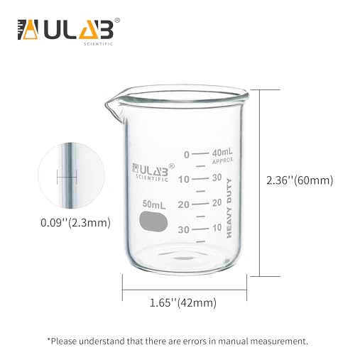 ULAB Scientific Glass Beakers Shot Glass, Vol. 50ml, 3.3 Borosilicate Griffin Low Form with Printed Graduation, Pack of 12, UBG1013 - style: Vol.50ml,Pack of 12