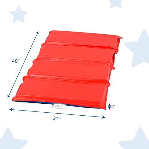 Children's Factory Angels 2" Thick Toddler Nap Mat, Red-Blue, 4 Section Waterproof Sleeping Mat for use in Preschools and Daycares | Comfortable 4-Section Sleep Mat, Foam-Filled Kids Mat, Water-Resistant Folding Nap Mats for Daycare and Preschool