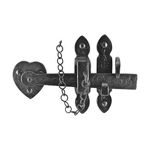 Renovators Supply Bathroom Door Lock Latch 8 in. Black Iron Lock Heart Thumb Gate Latch with Mounting Hardware - color: Black 6.75", size: Pack of 1