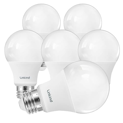 Linkind A19 LED Light Bulbs Dimmable, 60W Equivalent Light Bulbs, 9W, 5000K Daylight, 840 Lumens LED Bulbs, E26 Standard Base, 120V, Lighting for Bedroom Living Room Home Office, 6 Packs - color: 5000k Daylight-60w 6pcs