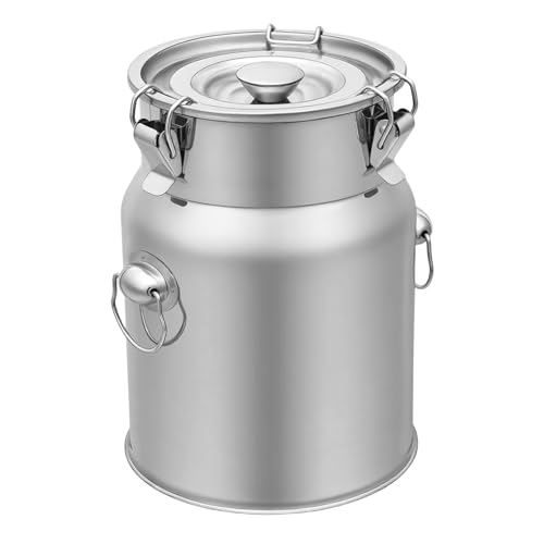DYNAMI 1.3Gal Stainless Steel Milk Bucket With Sealing Lid and Carry Handle,Thickened Stainless Steel Milk Can Large Liquid Container Storage,for Milk,Wine, Oil Storage Transport (5L/1.3Gal) - size: 5L/1.3Gal