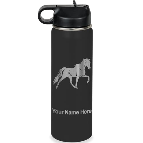 LaserGram Personalized 20oz Water Bottle, Horse (Black) | Engraved Gift, Vacuum Insulated Stainless Steel, Flip-Top Straw Lid, Laser Engraved With Your Name - color: Black, size: 20 Ounces