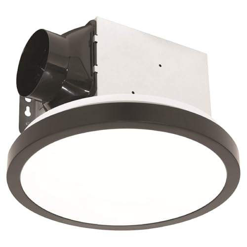Homewerks 90 CFM Bathroom Exhaust Fan with LED, Matte Black Trim | 1.5 Sones, for Rooms Up to 90 sq ft, Magnetic Trim, Galvanized Steel Housing, EasyAnchor Install, Bathroom Fan with Light - color: 90 CFM Matte Black Round