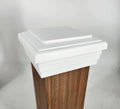 4x4 Post Cap White Flat Newel (fits Actual 4" x4" up to 4.6"x4.6" Post) for Rough Cedar or Vinyl Wrapped Post. Fences, Decks, & Mailboxes | UV stable polymer, American made, patented installation, corrosion resistant, weather proof, 10 year guarantee - co
