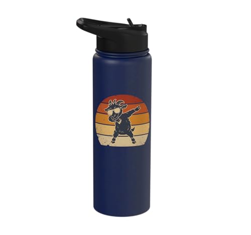 Dabbing Goat Funny Farm Animal Kids Retro Sunset Cool Stainless Steel Insulated Water Bottle - color: Navy Blue