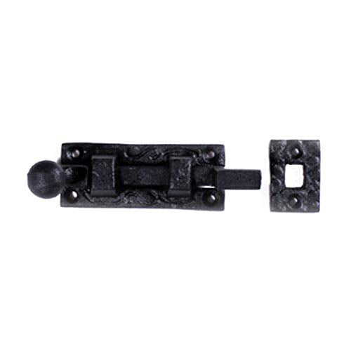 Renovators Supply Manufacturing Door Lock Latch 4 in. Black Wrought Iron Ball Tip Styled Necked Offset Slide Bolt Latch with Mounting Hardware - size: Pack of 1, style: 4 inch - Ball Tip