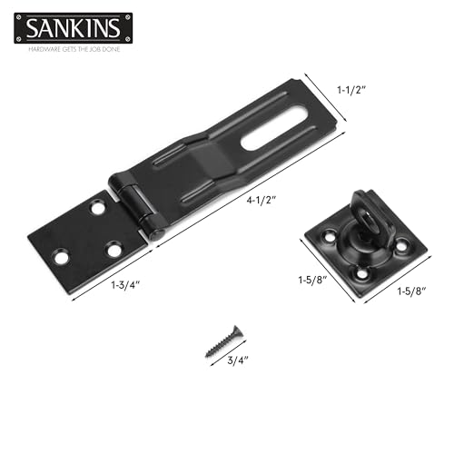4.5" Swivel Staple Safety Hasps Latches with Twist Knob, Black 1Pcs | Stainless steel gate door hasp lock, safety packlock clasp brushed finish lock latchs for fence, gate, cabinet, pet cage - color: Black