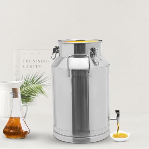 40L/10.57 Gallon Milk Can with Faucet, Stainless Steel Heavy Duty Locking Lid Pail with Spigot, Airtight Food Liquid Storage Container for Wine, Water, Grain, Home, Farm, Kitchen, Commercial Use - size: 40L / 10.57Gallon