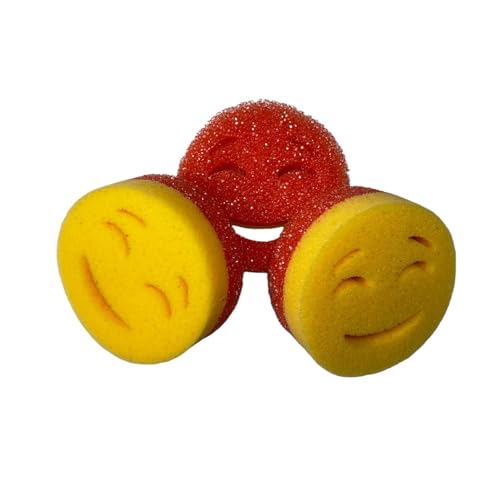 Smilyeez Scrub Moji Duo Scrubbing Sponge (Set of 3) Dual-Sided Scrub Sponges Multipurpose Sponge Scratch-Free Stain and Odor Resistant - color: Orange - Duo