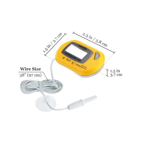 SunGrow Reptile Digital Thermometer, 1.5” x 2.3” x 0.5”, Easy to Read Display, Yellow, Battery Not Included, 1-Pack - style: Waterproof Type