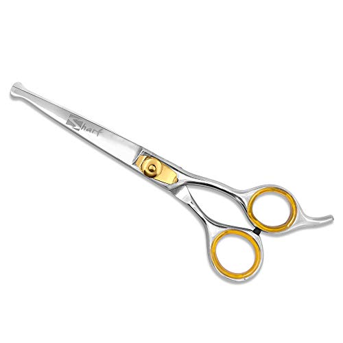 Sharf Dog Grooming Scissors, Gold Touch 6.5 Inch Curved Sharp Professional Pet Grooming Shear with Safety Round Tip, Ball Point for Safe and Easy Use Even for Nose, Ear and Face - color: 6.5 Inch Curved Scissors - Round Tip