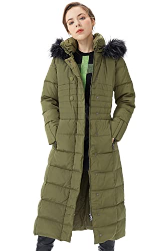 Orolay Women Warm Down Jacket with Hood Fur Long Puffer Coat Brown - color: Armygreen, size: Small